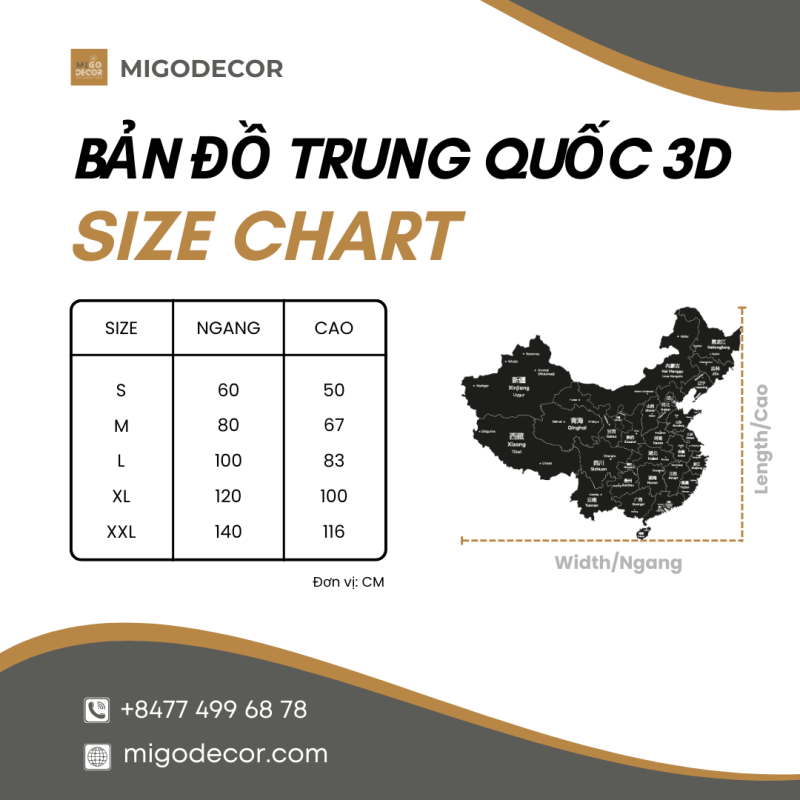 Bản đồ Trung Quốc Bằng Gỗ 3D Dán Tường - China Map 9 kich-thuoc-ban-do-trung-quoc-3d