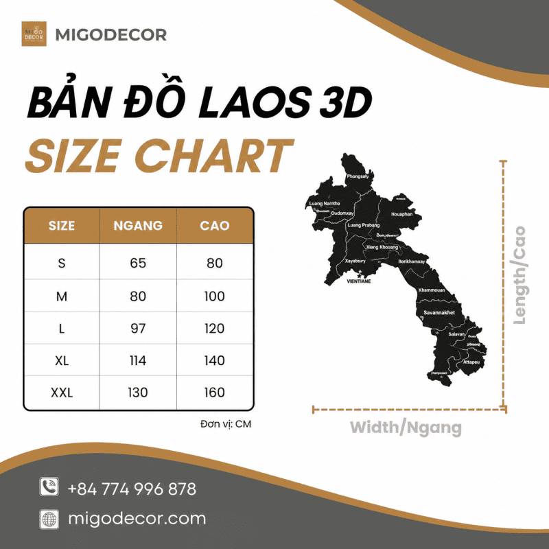 Bản Đồ Laos 3D Bằng Gỗ Dán Tường - Laos Map 5 kich-thuoc-ban-do-laos-3d