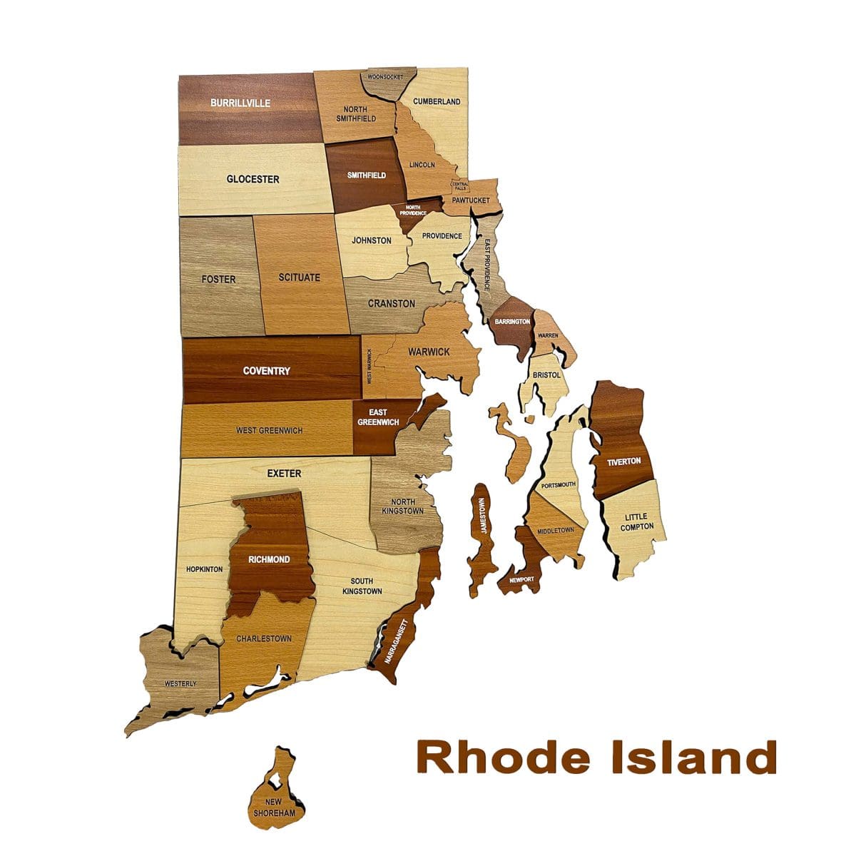 Bản Đồ Tiểu Bang Rhode Island 3D Bằng Gỗ - Rhode Island Map - Migo Decor