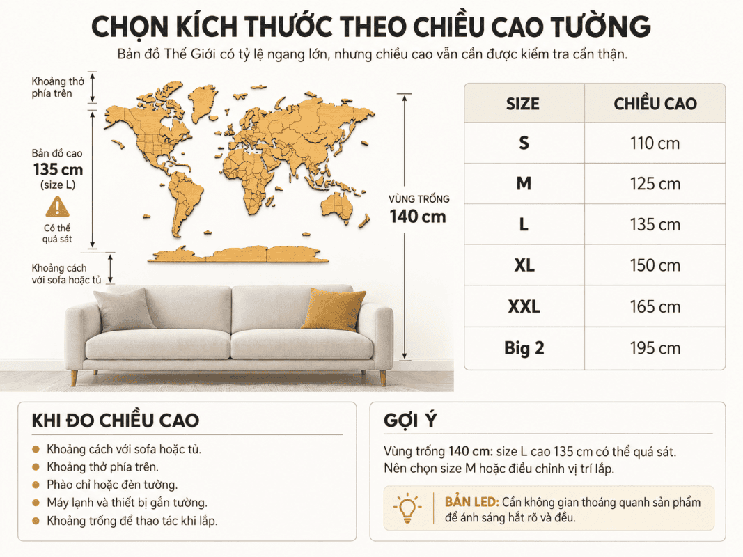 Cách Chọn Kích Thước Bản Đồ Thế Giới Bằng Gỗ Theo Từng Size Tường 23 World map wall size guide