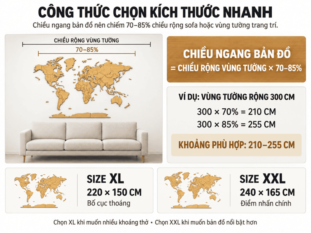 Cách Chọn Kích Thước Bản Đồ Thế Giới Bằng Gỗ Theo Từng Size Tường 19 Map size guide for wall decor