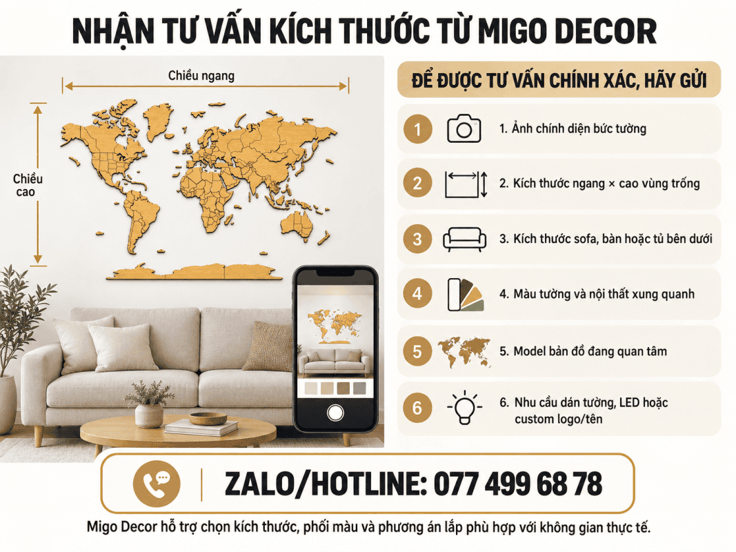 Cách Chọn Kích Thước Bản Đồ Thế Giới Bằng Gỗ Theo Từng Size Tường 31 World map wall decor consultation information