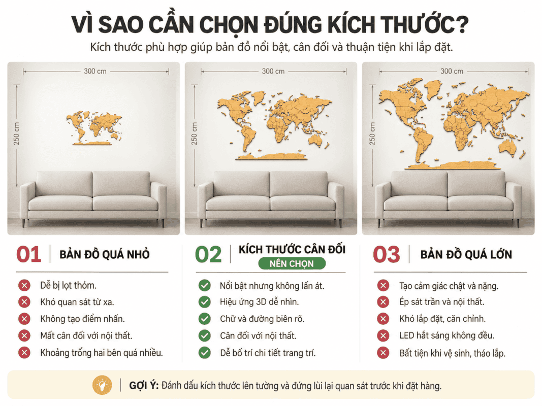 Cách Chọn Kích Thước Bản Đồ Thế Giới Bằng Gỗ Theo Từng Size Tường 17 Map size selection for wall decor
